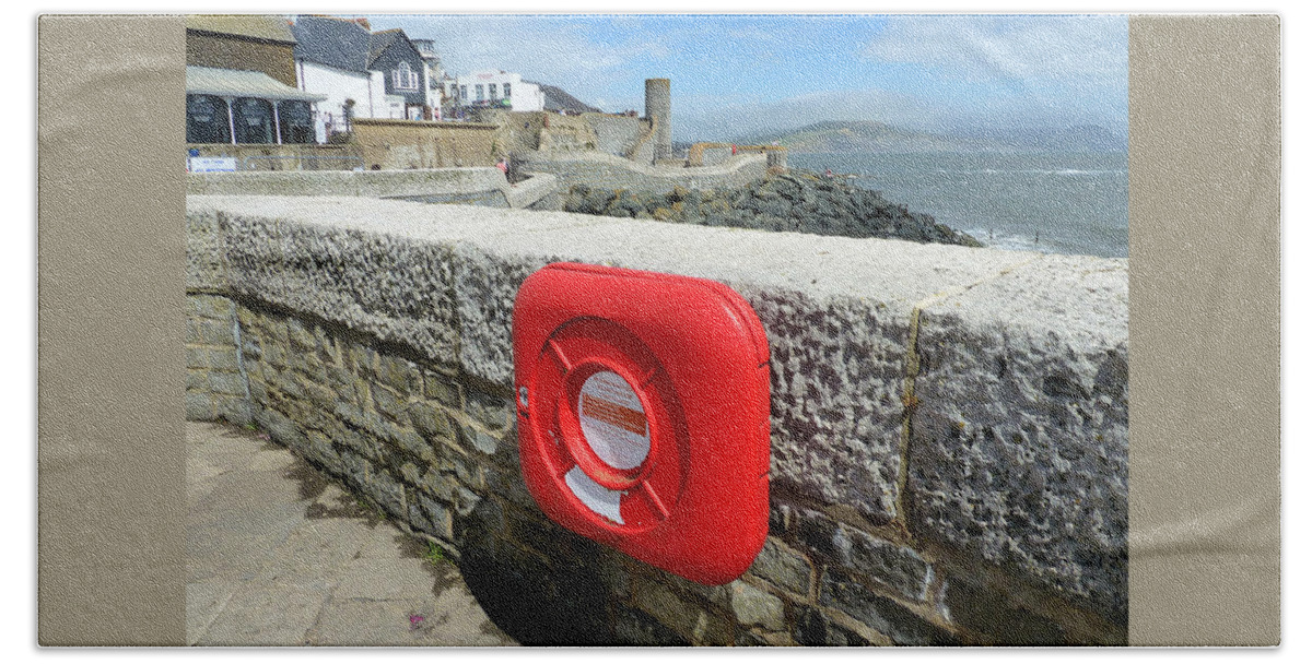 Bouy Bath Towel featuring the photograph Bouy on Lyme Regis Sea Wall by Gordon James