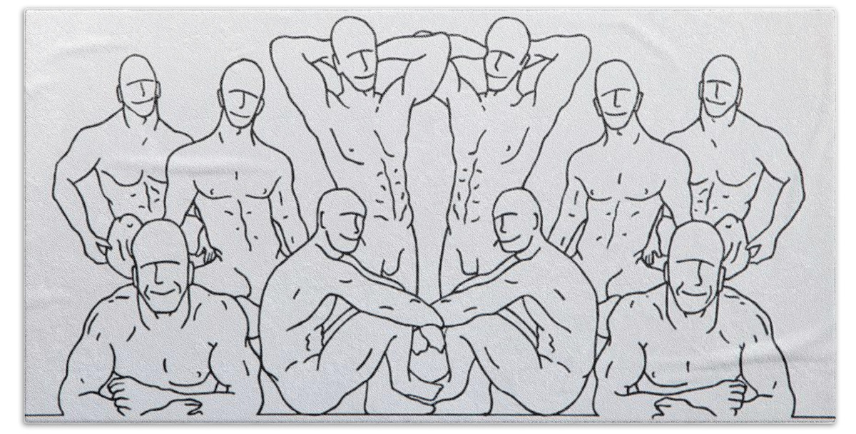 Figurative Bath Towel featuring the drawing Boys At Play #3 by Thomas Gronowski