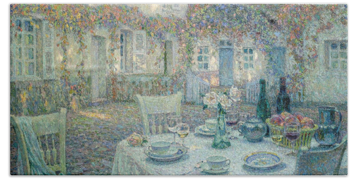 Henri Le Sidaner Bath Towel featuring the painting Breakfast by Henri Le Sidaner