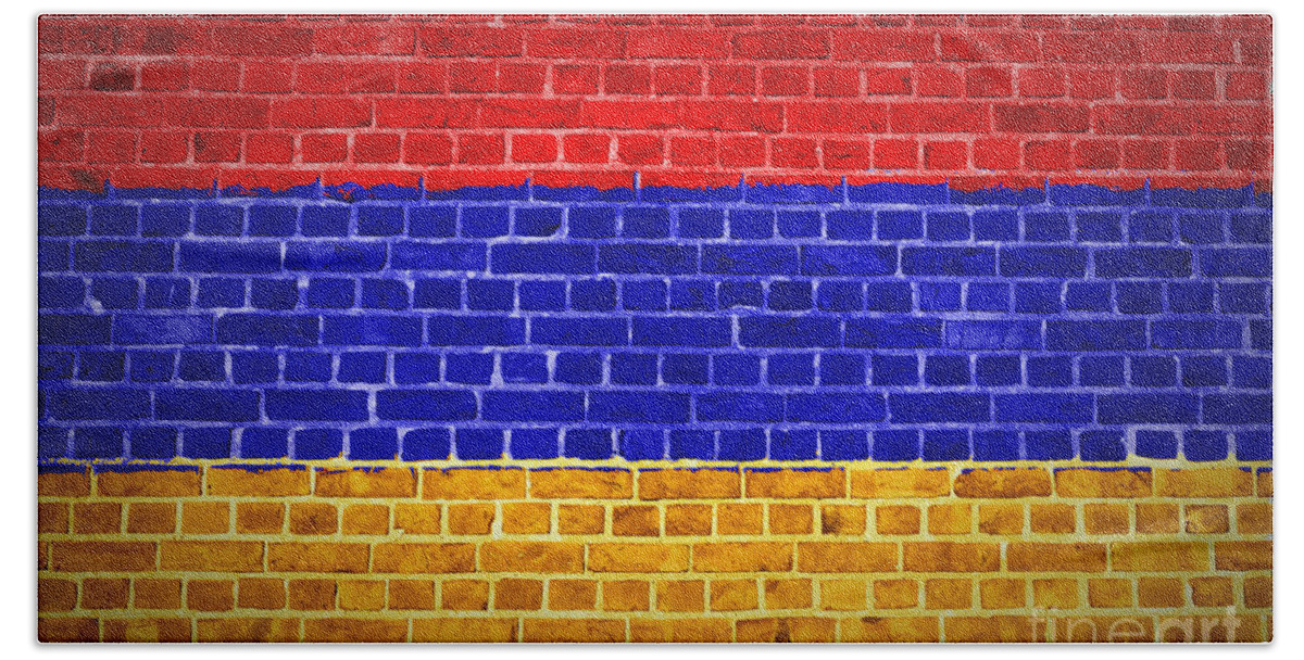 Armenia Hand Towel featuring the digital art Brick Wall Armenia by Antony McAulay