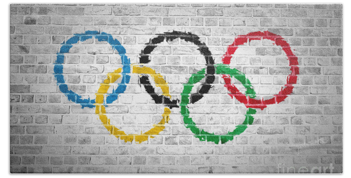Olympic Movement Hand Towel featuring the digital art Brick Wall Olympic Movement by Antony McAulay