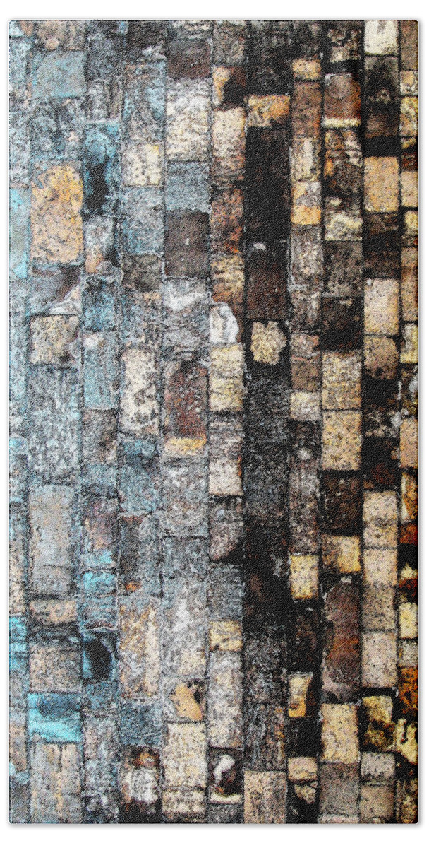 Digital Bath Towel featuring the photograph Bricks of Turquoise and Gold by Stephanie Grant