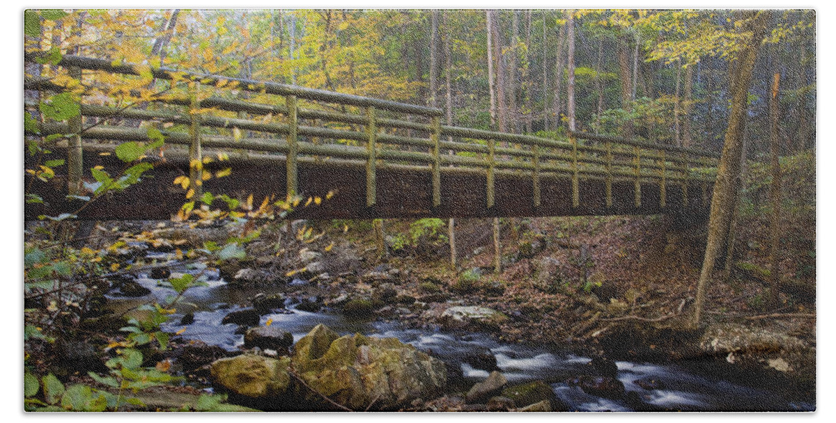 Bridge Bath Sheet featuring the photograph Bridge In Autumn by Amy Jackson