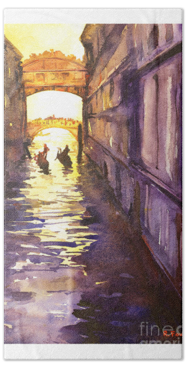 American Watercolor Society Bath Towel featuring the painting Bridge of Sighs by Ryan Fox