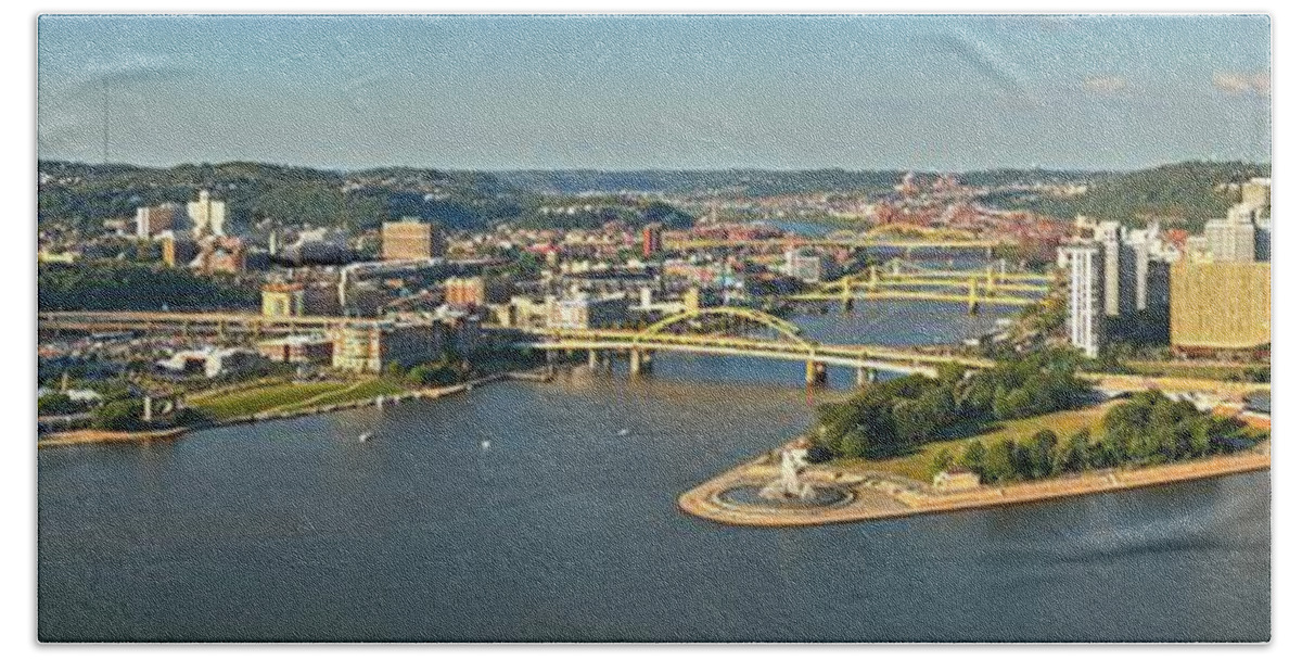 Pittsburgh Panorama Bath Towel featuring the photograph Bridges Rivers And Skyscrapers by Adam Jewell