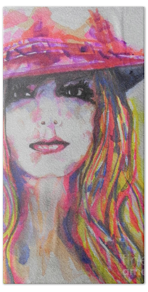 Watercolor Painting Hand Towel featuring the painting Britney Spears by Chrisann Ellis