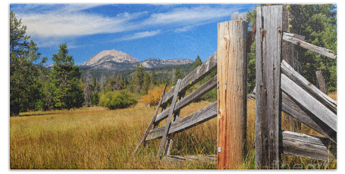 Mount Lassen Bath Towel featuring the photograph Broken Fence And Mount Lassen by James Eddy