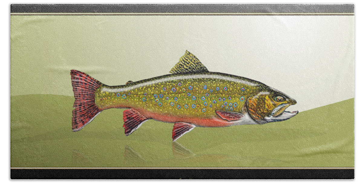 'fishing Corner' Collection By Serge Averbukh Bath Towel featuring the digital art Brook Trout by Serge Averbukh