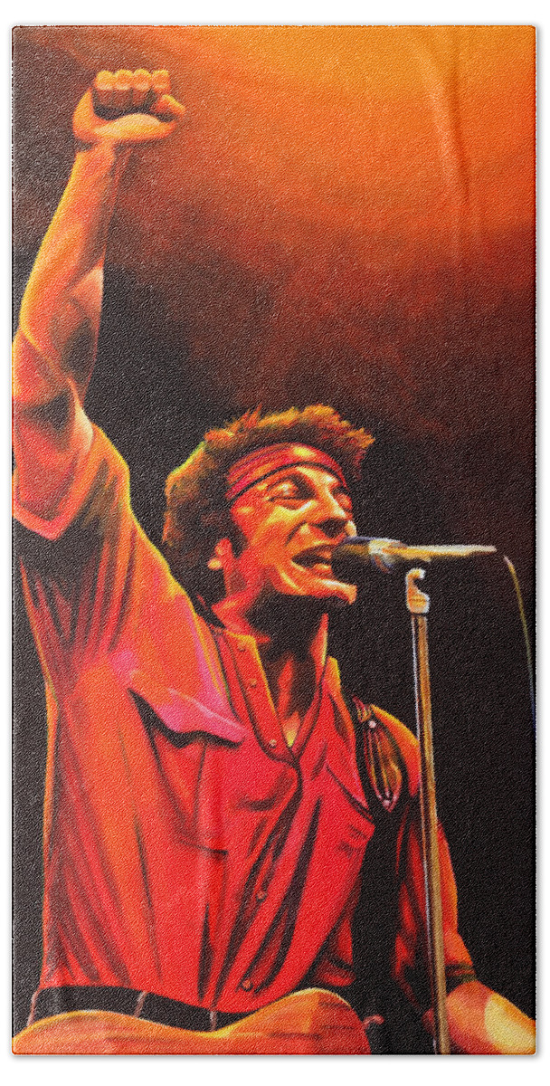 Bruce Springsteen Hand Towel featuring the painting Bruce Springsteen Painting by Paul Meijering