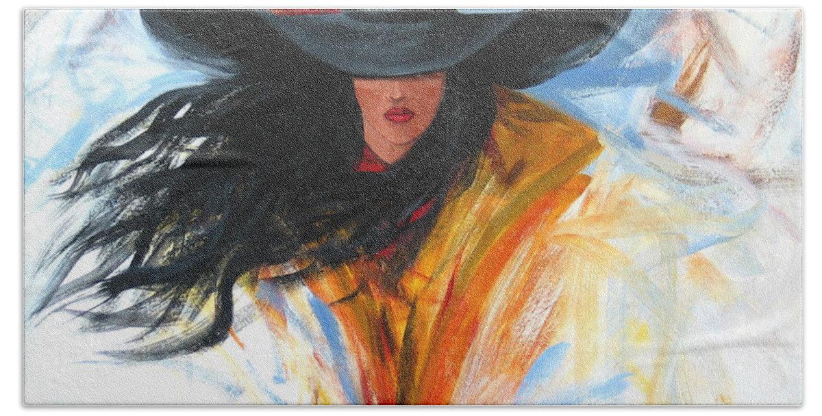Cowgirl Hand Towel featuring the painting Brushstroke Cowgirl by Lance Headlee