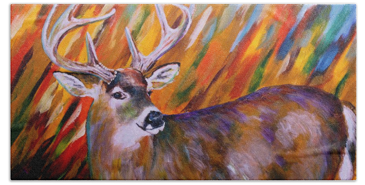 Deer Bath Towel featuring the painting Buck Late Fall by Karl Wagner
