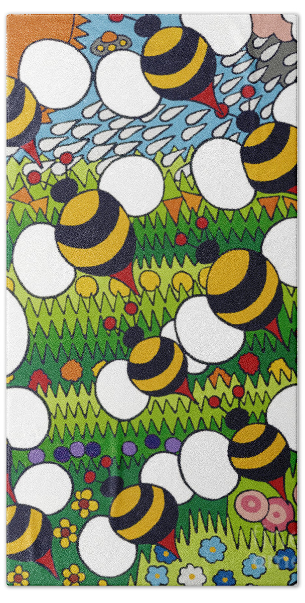 Bees Hand Towel featuring the painting Bumble by Rojax Art