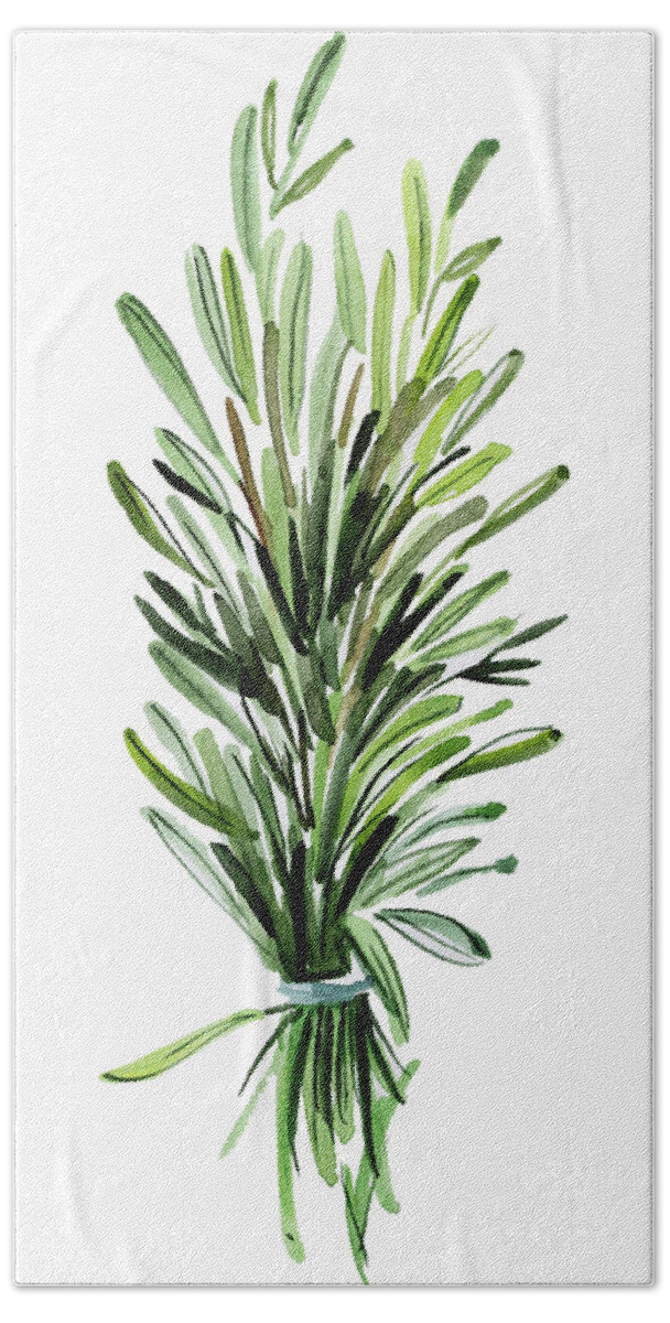 Balanced Bath Towel featuring the painting Bunch Of Fresh Rosemary by Ikon Images