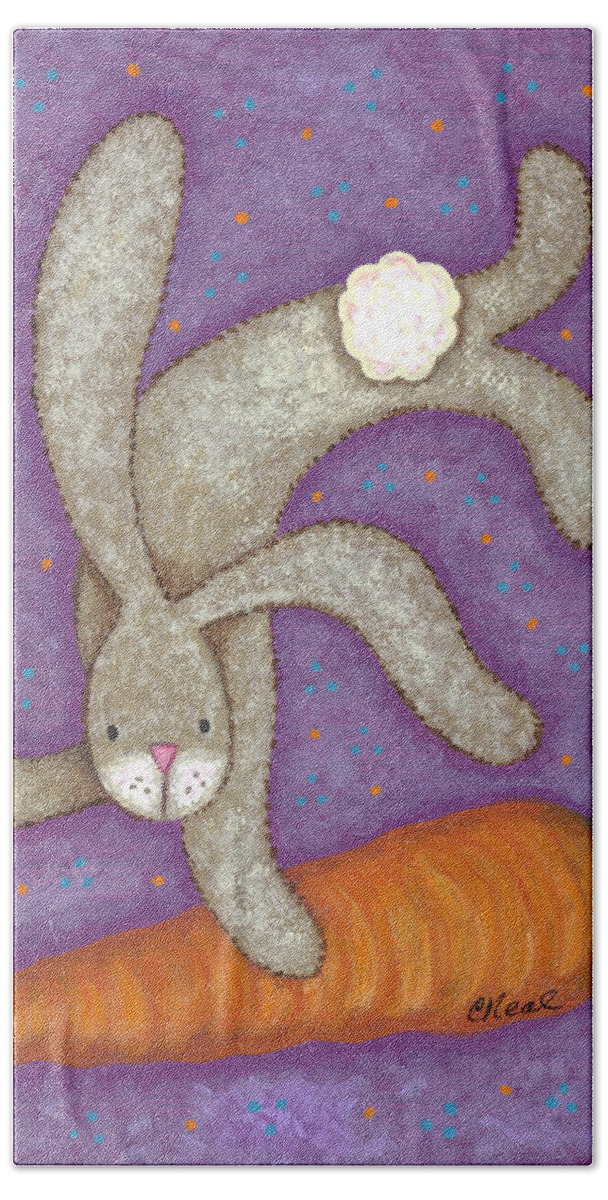 Bunny Bliss Hand Towel featuring the painting Bunny Bliss by Carol Neal