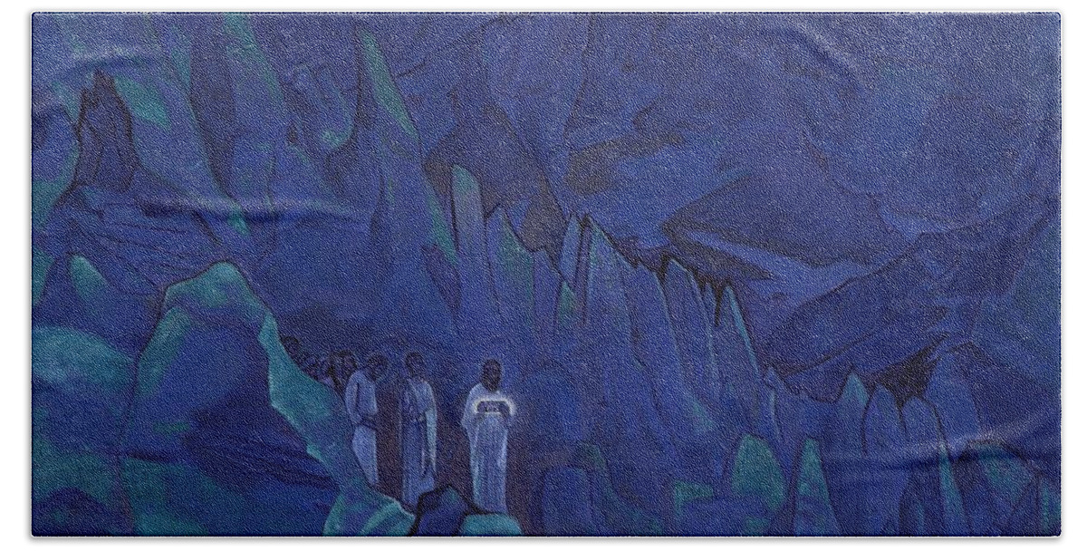 1924 Hand Towel featuring the painting Burning of Darkness by Nicholas Roerich
