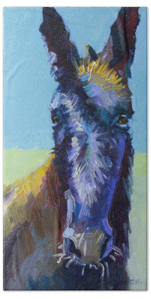 Burro Hand Towel featuring the painting Burro Stare by Diane Whitehead