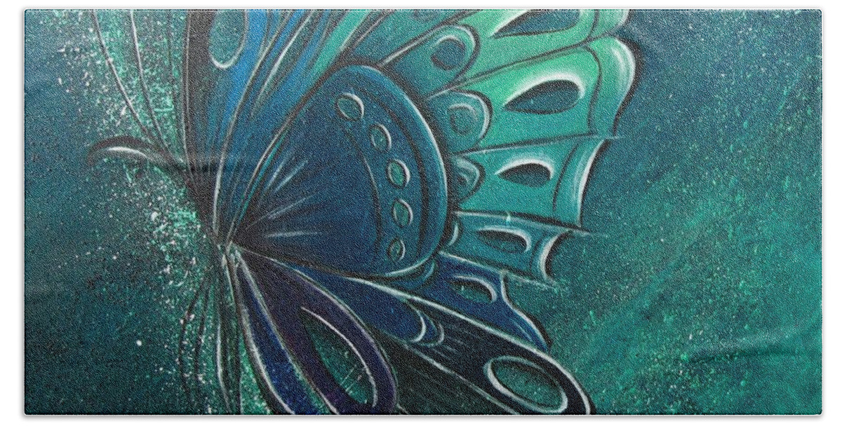 Reina Bath Towel featuring the painting Butterfly 2 by Reina Cottier