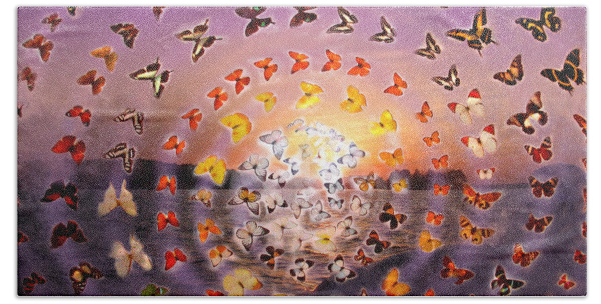 Butterfly Hand Towel featuring the photograph Butterfly Sunset by Anne Cameron Cutri