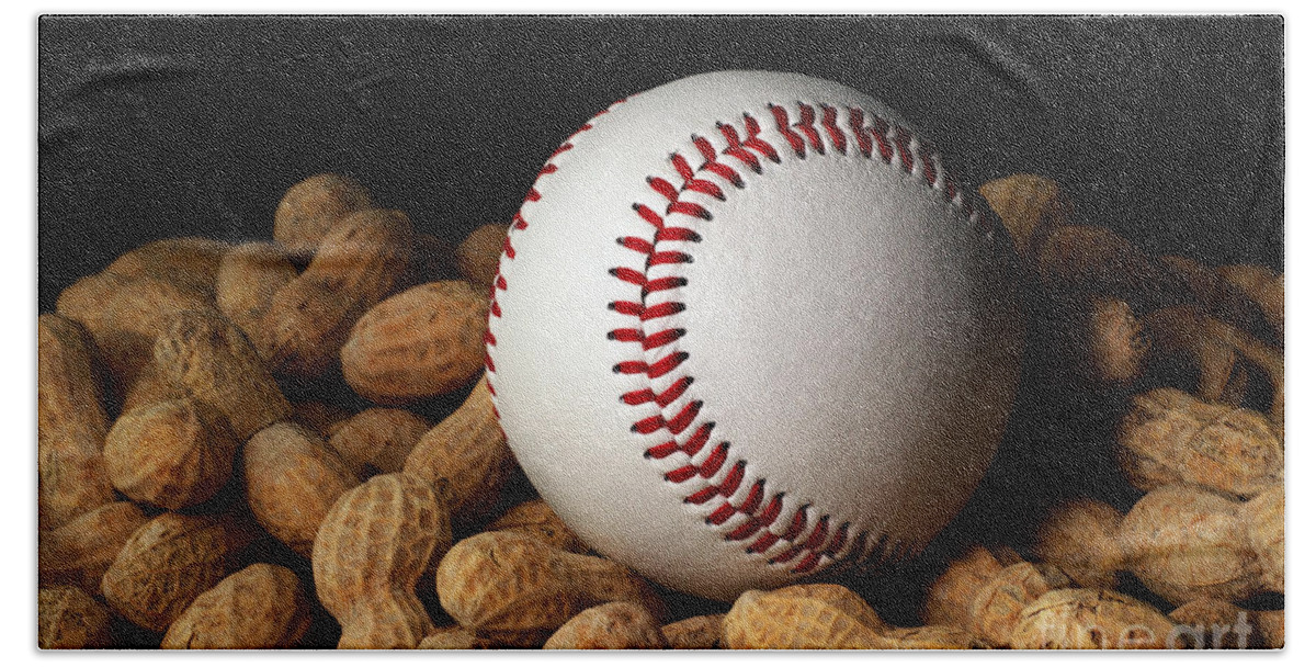Andee Design Baseball Hand Towel featuring the photograph Buy Me Some Peanuts - Baseball - Nuts - Snack - Sport by Andee Design