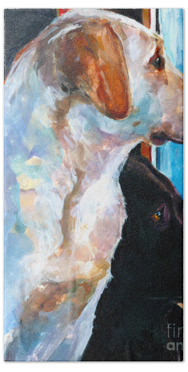 Labrador Retriever Hand Towel featuring the painting By My Side by Molly Poole