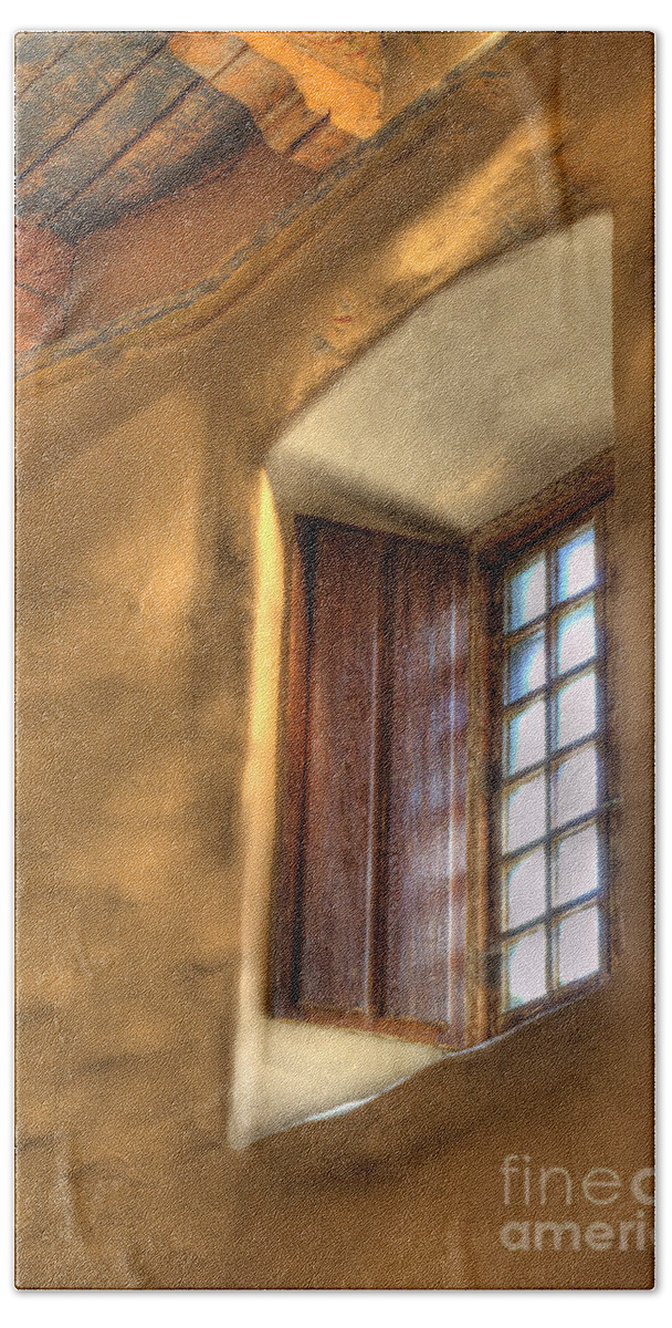 Mission San Diego De Alcala Hand Towel featuring the photograph By The Light Of The Window by Bob Christopher