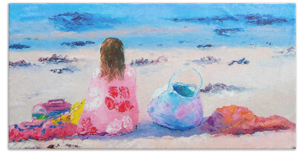 Beach Bath Towel featuring the painting By the seaside by Jan Matson