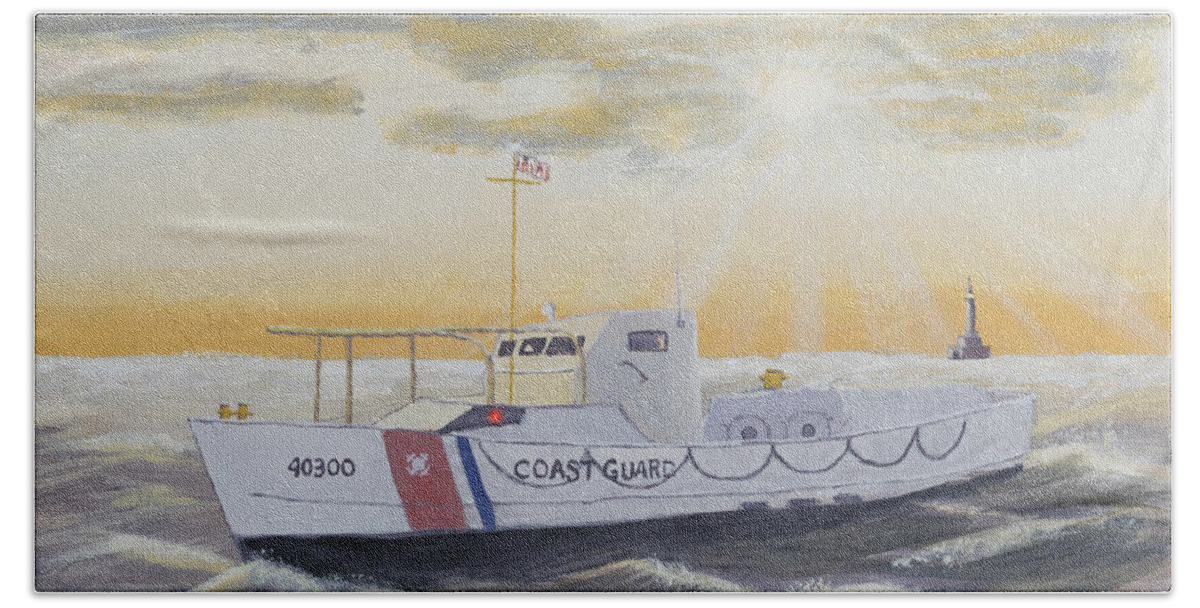 Coast Guard Hand Towel featuring the painting C G 40300 on Patrol by Jerry McElroy