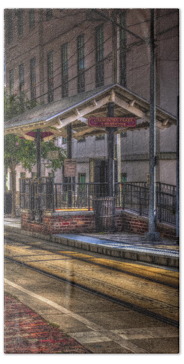 Trolley Car Station Hand Towel featuring the photograph Cadrecha Plaza Station by Marvin Spates