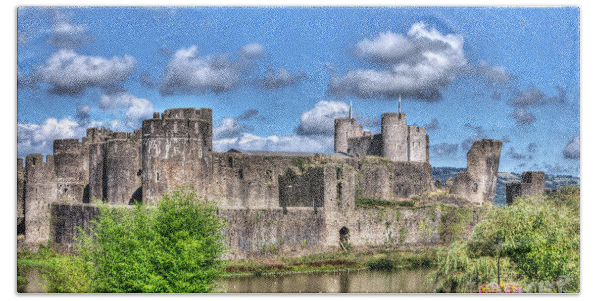 Caerphilly Castle Bath Towel featuring the photograph Caerphilly Castle 4 by Steve Purnell