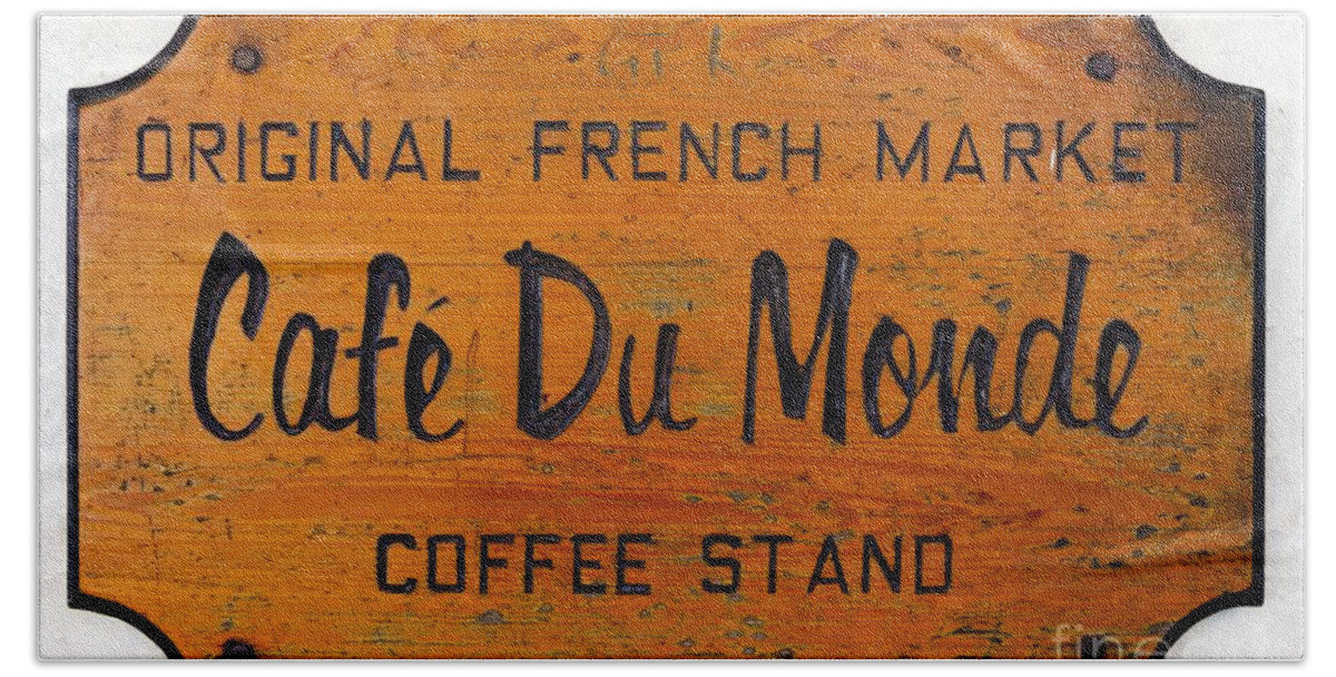 America Hand Towel featuring the photograph Cafe Du Monde Sign in New Orleans Louisiana by Paul Velgos