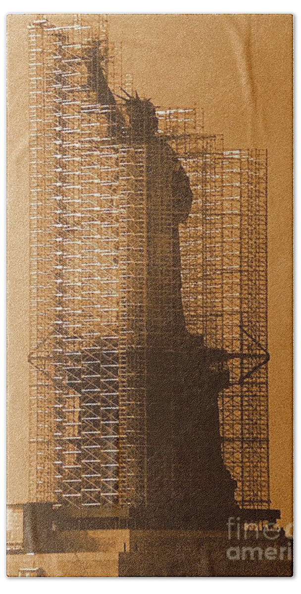 New York Hand Towel featuring the photograph New York Lady Liberty Statue Of Liberty Caged Freedom by Michael Hoard