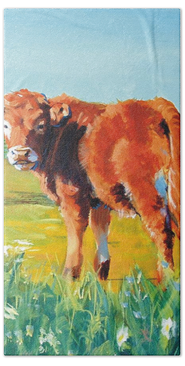 Calf Hand Towel featuring the painting Calf by Mike Jory