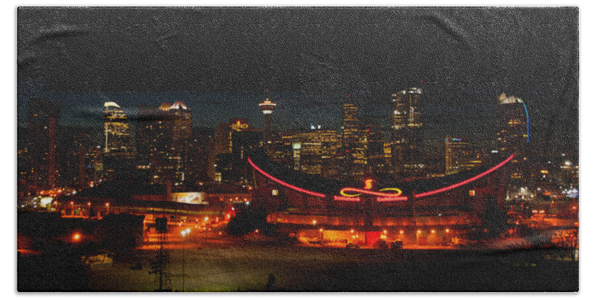 Alberta Hand Towel featuring the photograph Calgary At Night by Guy Whiteley