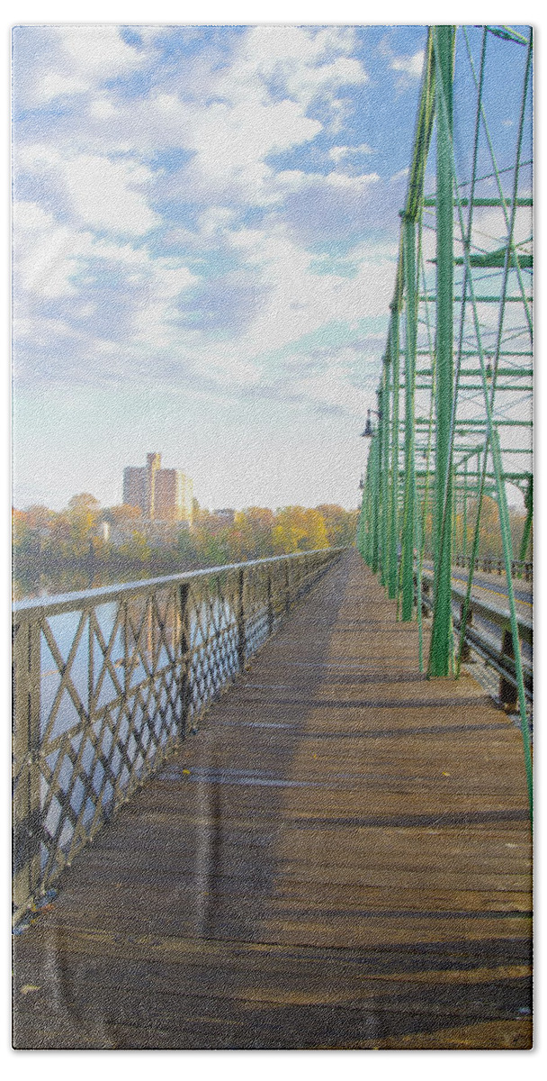 Calhoun Hand Towel featuring the photograph Calhoun Street Bridge Walkway - Morrisville to Trenton by Bill Cannon