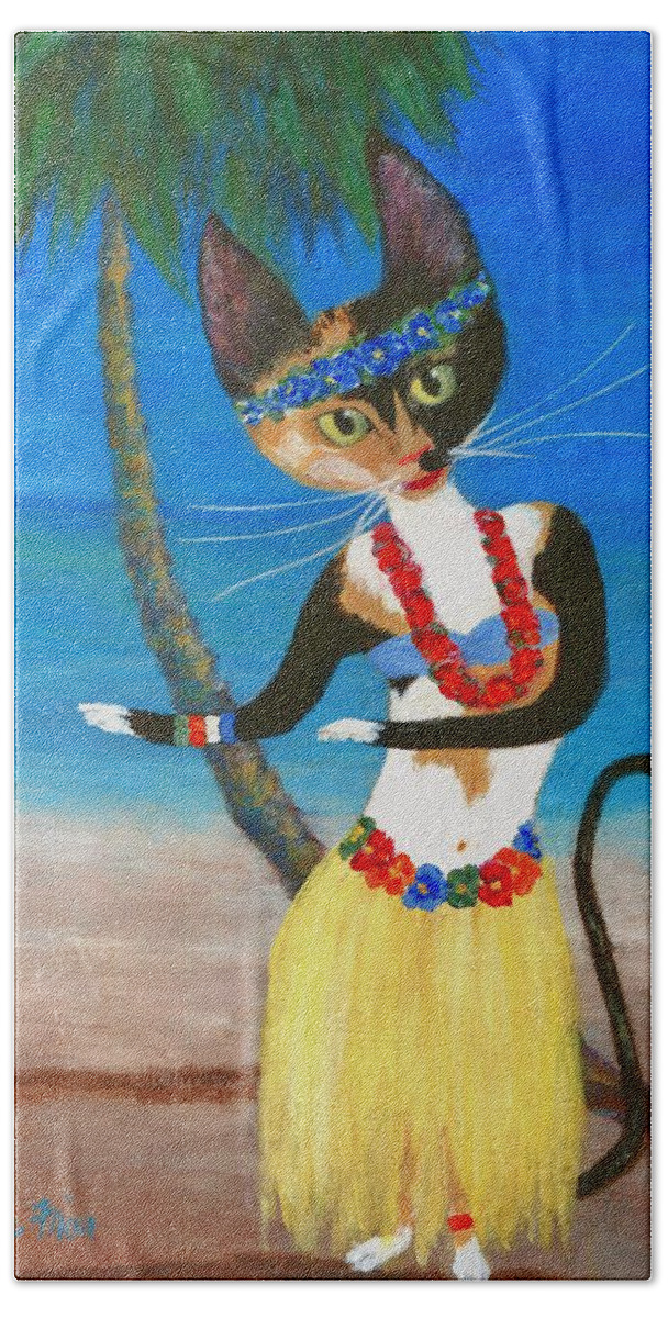 Calico Bath Towel featuring the painting Calico Hula Queen by Jamie Frier