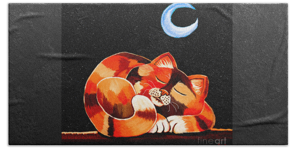 Cat Bath Towel featuring the painting Calico in the Moonlight by Nick Gustafson