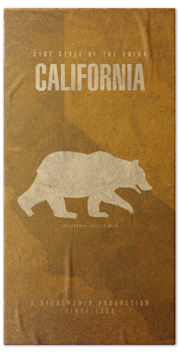 California Bath Sheet featuring the mixed media California State Facts Minimalist Movie Poster Art by Design Turnpike