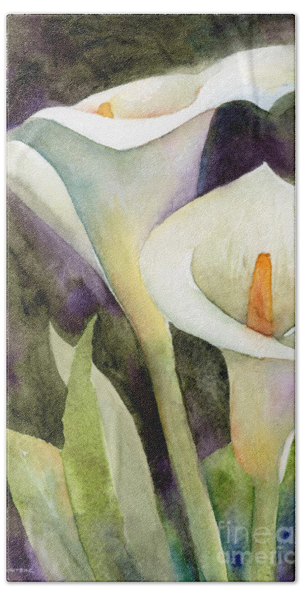Zantedeschia Hand Towel featuring the painting Calla Lilies by Amy Kirkpatrick