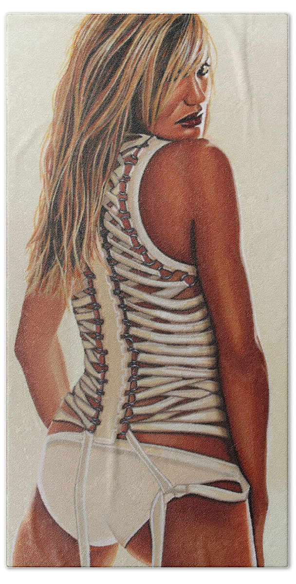 Cameron Diaz Hand Towel featuring the painting Cameron Diaz Painting by Paul Meijering