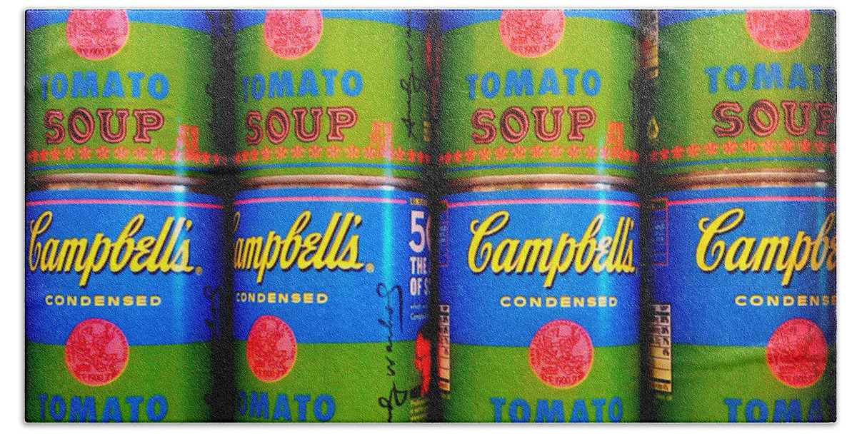 Campbell's Soup Hand Towel featuring the photograph Campbell's Tomato Soup Retro Andy Warhol by Beth Ferris Sale