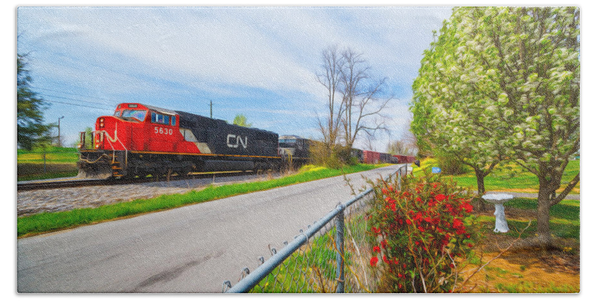 Canadian National Bath Towel featuring the photograph Canadian National in the Spring Oil Painting Style by Greg Booher