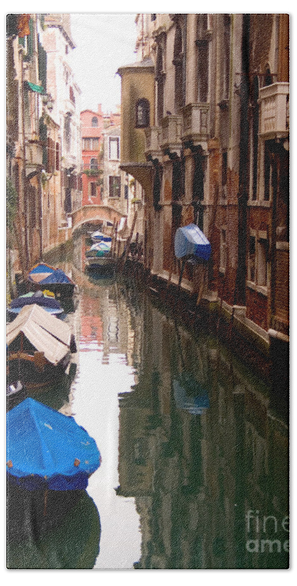 Italy Bath Towel featuring the photograph Canal With Boats by Tim Holt