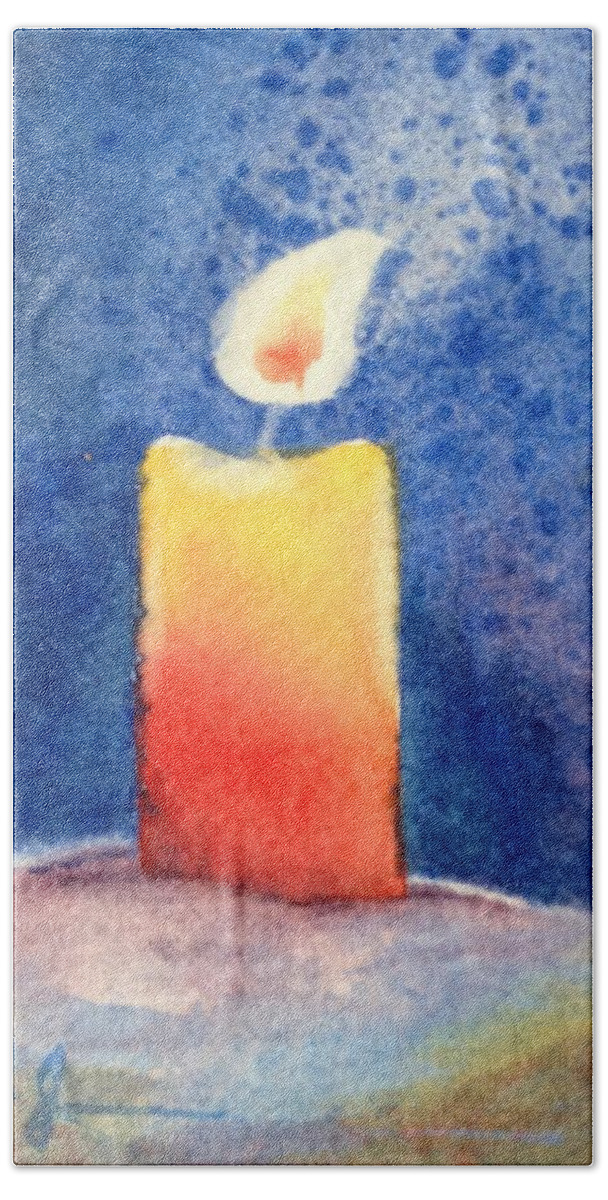 Candle Bath Towel featuring the painting Candle Glow by Marilyn Jacobson