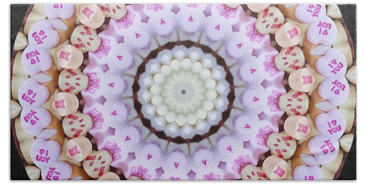 Kaleidoscope Hand Towel featuring the photograph Candy Heart Kaleidoscope by Patty Colabuono