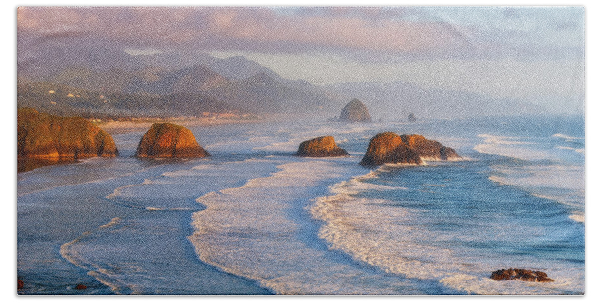 Cannon Beach Hand Towel featuring the photograph Cannon Beach Sunset by Darren White