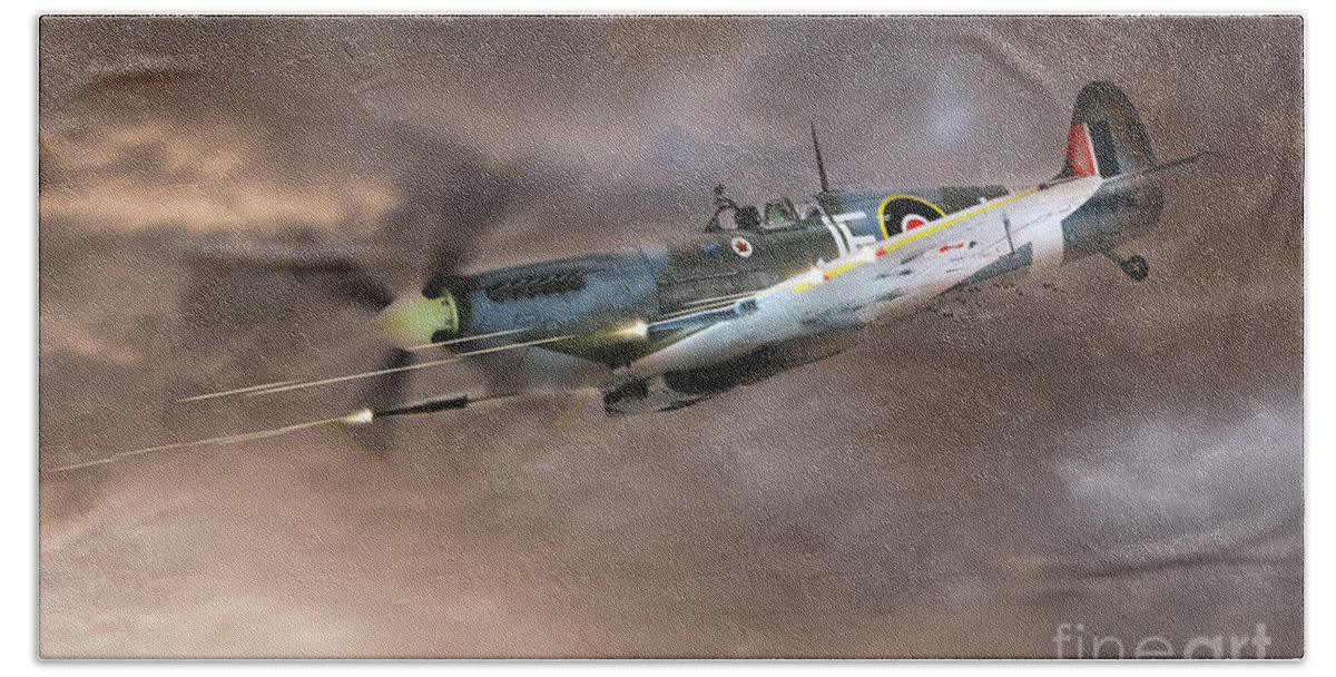Supermarine Spitfire Bath Towel featuring the digital art Cannons Blazing by Airpower Art