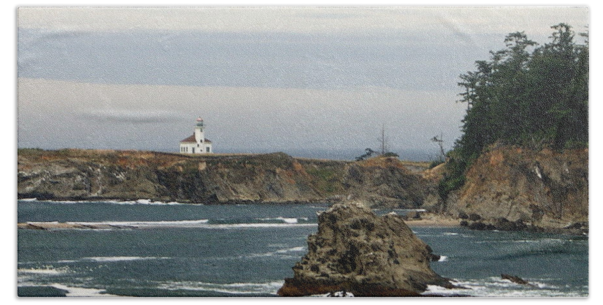 Lighthouse Hand Towel featuring the photograph Cape Arago on the Coast by Beth Collins