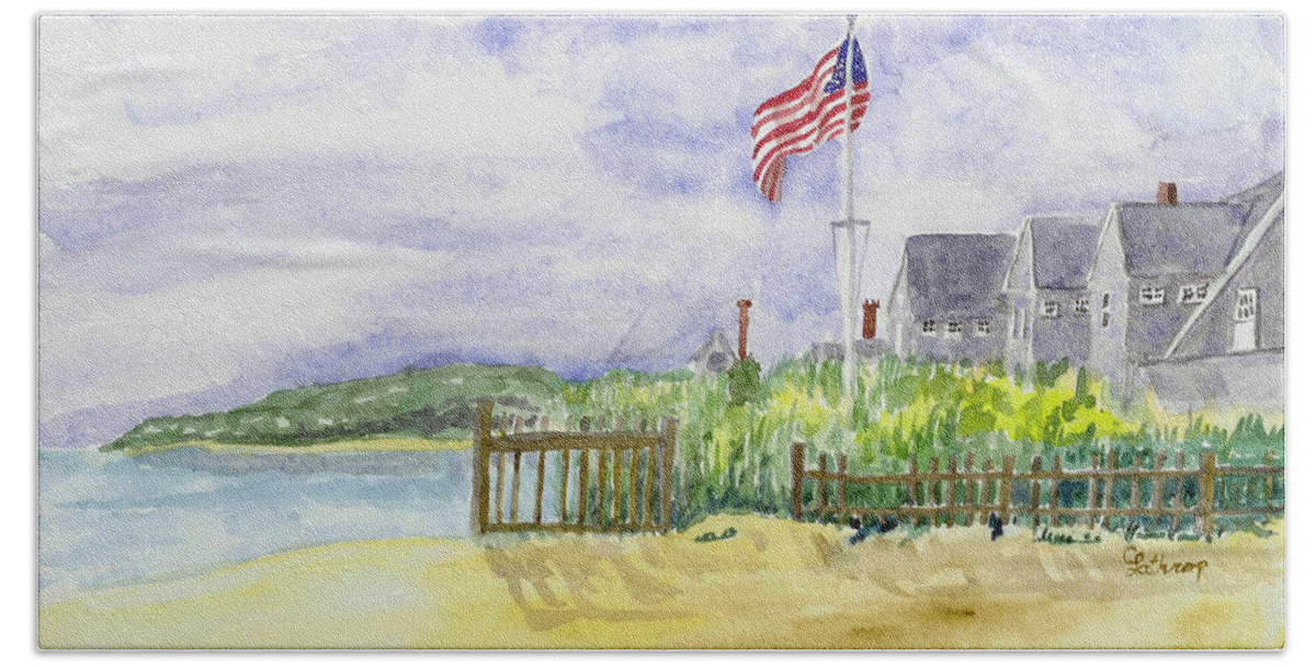 Seashore Hand Towel featuring the painting Massachusetts -Cape Cod Cottages by Christine Lathrop
