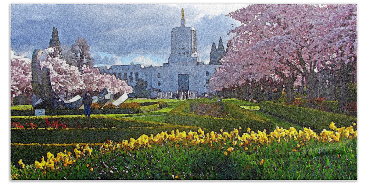 Cherry Trees Hand Towel featuring the digital art Capitol Mall in Bloom by Gary Olsen-Hasek