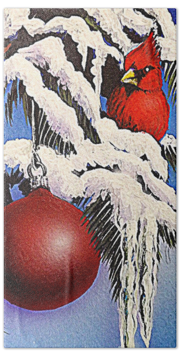 Cardinal Hand Towel featuring the painting Cardinal One Ball by Darren Robinson